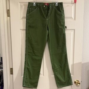 Dickies Olive Workwear Pants with Red Logo Tag